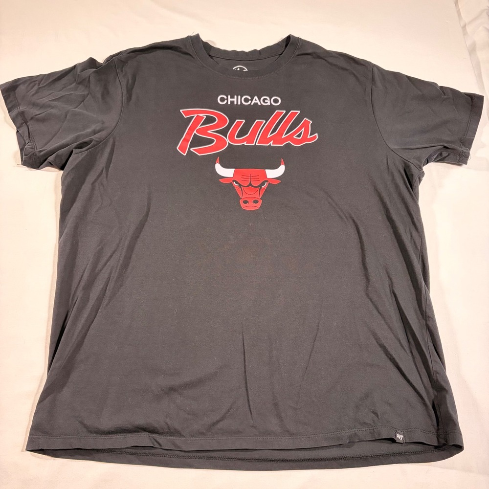 47 Brand Chicago Bulls NBA Graphic T-Shirt‎ Mens 2XL Black Short Sleeve Logo Tee